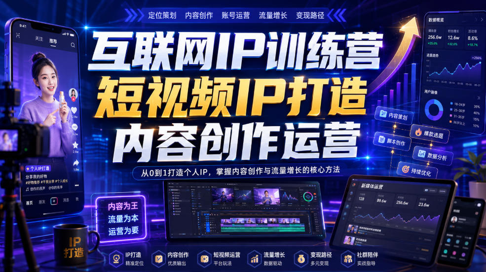 互联网IP训练营，短视频IP打造，内容创作运营-搞钱利器