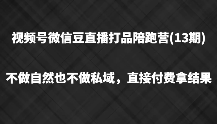 视频号微信豆直播打品陪跑(13期)，不做不自然流不做私域，直接付费拿结果-搞钱利器
