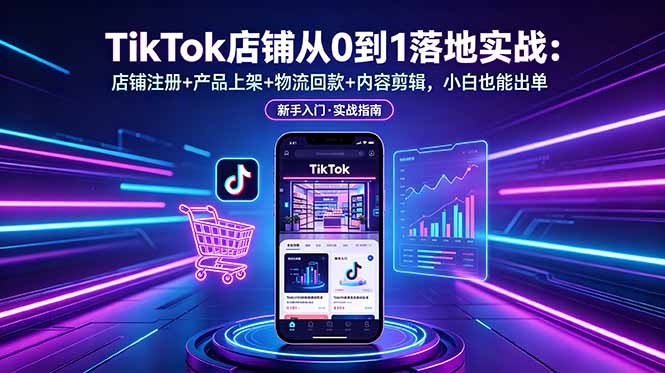 TikTok店铺从0到1落地实战：店铺注册+产品上架+物流回款+内容剪辑，小白也能出单-搞钱利器