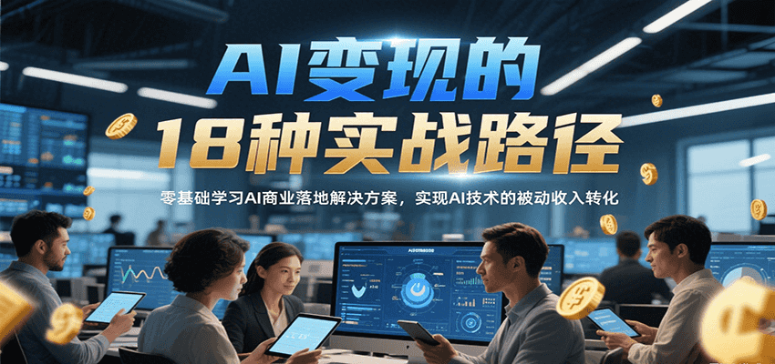 AI变现的18种实战路径，零基础学习AI商业落地解决方案，实现AI技术的被动收入转化-搞钱利器