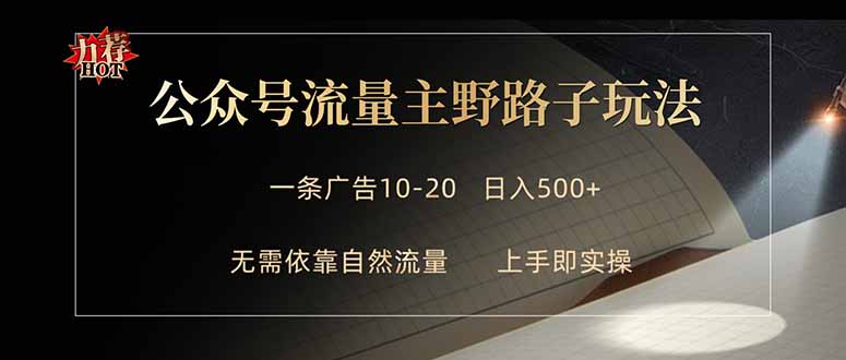 公众号流量主野路子玩法 单条广告10-20元 日入500+-搞钱利器