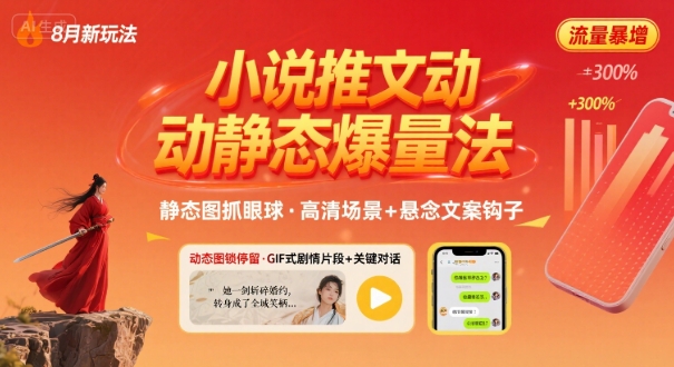 8月小说推文全新玩法，动静态图片+搭配小说文案爆量玩法-搞钱利器