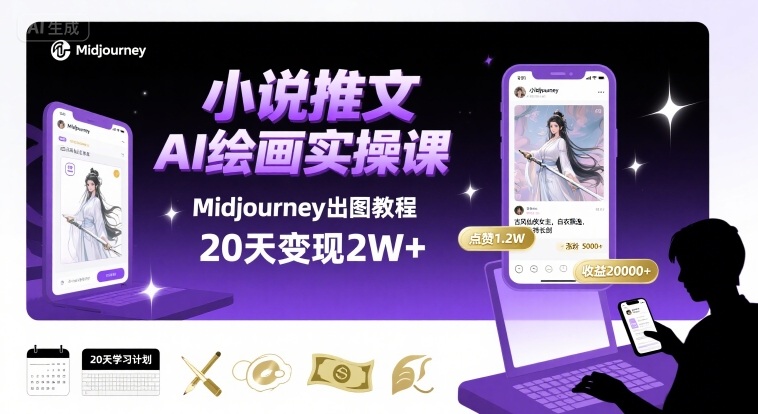 小说推文干货分享之AI绘画MJ出图实操课，用Midjourney做小说推文，20天挣2w-搞钱利器