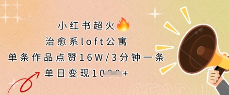 小红书超火的治愈系loft公寓，单条作品点赞16W，3分钟一条，单日变现数张-搞钱利器