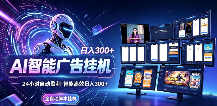 AI智能广告挂G项目，无需人工，单机稳定日入200+，可矩阵放大，24小时不间断刷广告賺收益【揭秘】-搞钱利器
