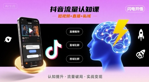 抖音流量认知课，短视频+直播+私域，认知提升，闪电开悟-搞钱利器