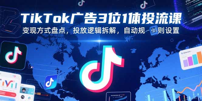 TikTok广告3位1体投流课，变现方式盘点，投放逻辑拆解，自动规则设置-搞钱利器