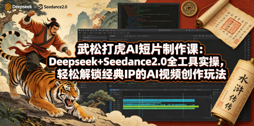 武松打虎AI短片制作课：Deepseek+Seedance2.0全工具实操，轻松解锁经典IP的AI视频创作玩法-搞钱利器