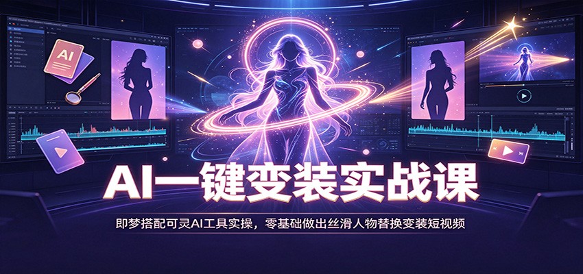 AI一键变装实战课：即梦搭配可灵AI工具实操，零基础做出丝滑人物替换变装短视频-搞钱利器