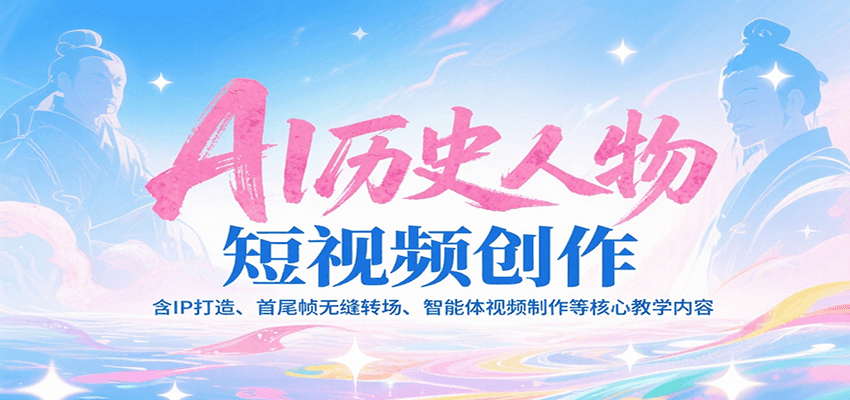 AI历史人物短视频创作，含IP打造、首尾帧无缝转场、智能体视频制作等核心教学内容-搞钱利器