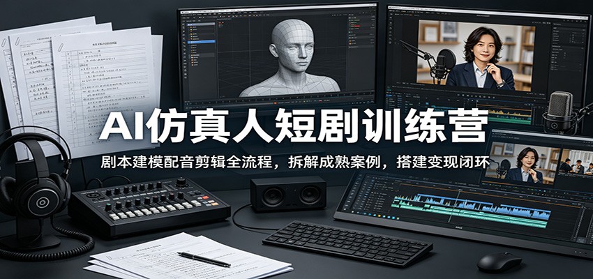 AI仿真人短剧训练营：剧本建模配音剪辑全流程，拆解成熟案例，搭建变现闭环-搞钱利器