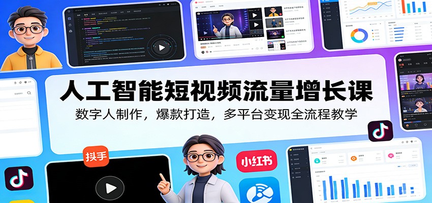 人工智能短视频流量增长课：数字人制作，爆款打造，多平台变现全流程教学-搞钱利器