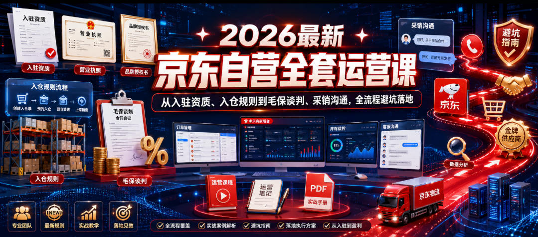 2026最新京东自营全套运营课，从入驻资质、入仓规则到毛保谈判、采销沟通，全流程避坑落地-搞钱利器