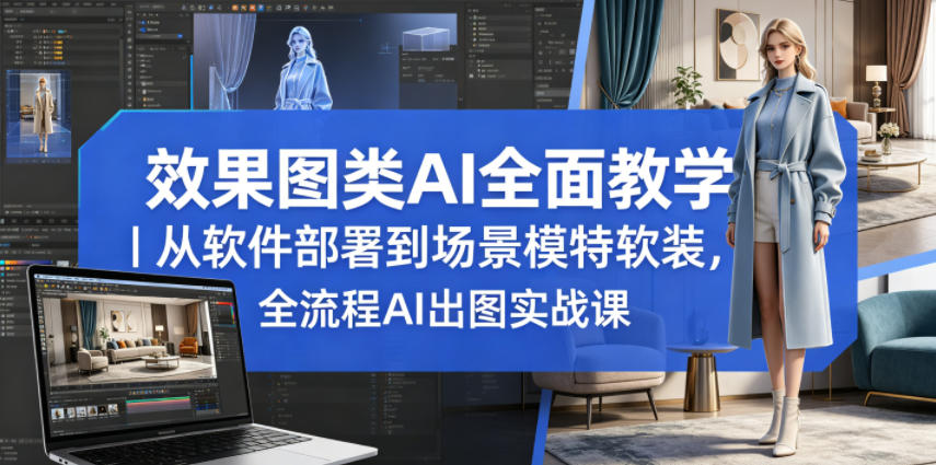 效果图类AI全面教学｜从软件部署到场景模特软装，全流程AI出图实战课-搞钱利器