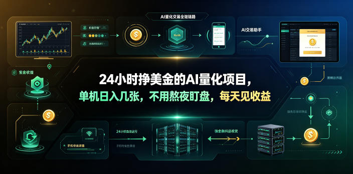 24小时挣美金的AI量化项目，单机日入几十美刀，不用熬夜盯盘，每天见收益【揭秘】-搞钱利器