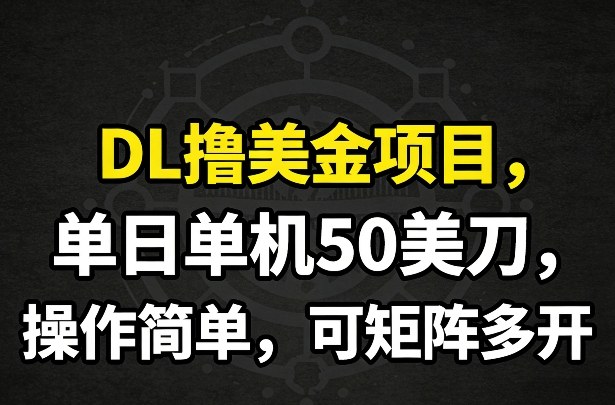 DL撸美金项目，单日单机50美刀，操作简单，可矩阵多开-搞钱利器