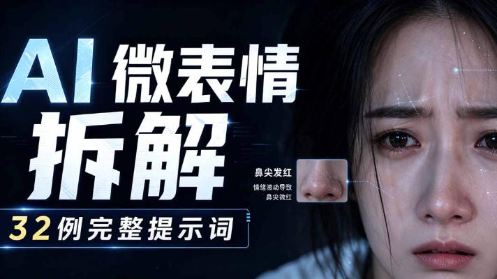 AI微表情拆解提示词合集，精准调控AI角色表情，可直接复用，0基础也能调出影视级表情变化-搞钱利器