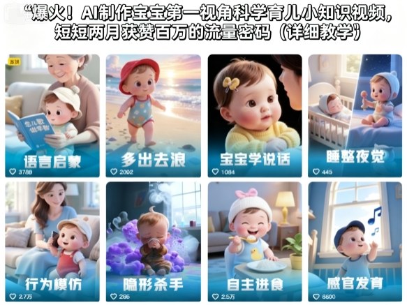 爆火！AI制作宝宝第一视角科学育儿小知识视频，短短两月获赞百万的流量密码(详细教学)-搞钱利器