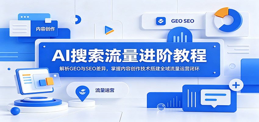 AI搜索流量进阶教程：解析GEO与SEO差异，掌握内容创作技术搭建全域流量运营闭环-搞钱利器