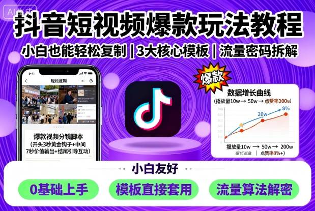 抖音短视频爆款玩法教程，小白也能轻松复制-搞钱利器