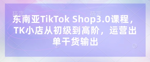东南亚TikTok Shop3.0课程，TK小店​从初级到高阶，运营出单干货输出-搞钱利器