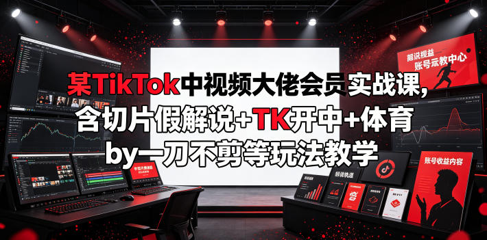某TikTok中视频大佬会员实战课，含切片假解说+TK开中+体育by一刀不剪等玩法教学-搞钱利器