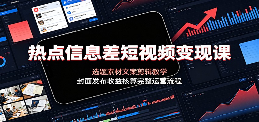 热点信息差短视频变现课：选题素材文案剪辑教学，封面发布收益核算完整运营流程-搞钱利器