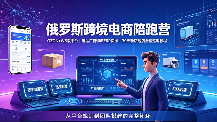 2026俄罗斯跨境电商陪跑营：OZON+WB双平台｜选品广告物流ERP实操｜30天新店起店全套落地教程-搞钱利器
