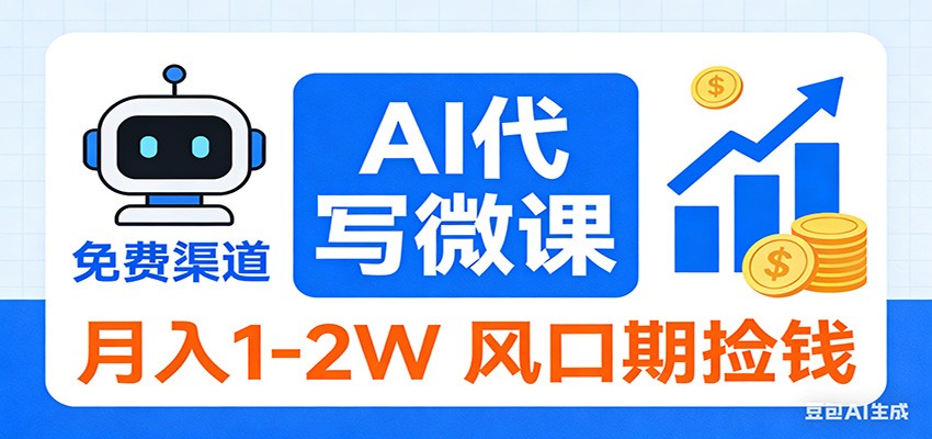 2026告别打工！AI 代写微课，提供免费渠道，月入 1-2W 风口期捡钱-搞钱利器