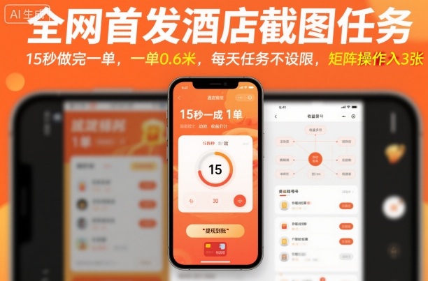 全网首发酒店截图任务，15秒做完一单，一单0.6米，每天任务不设限，矩阵操作日入3张【揭秘】-搞钱利器