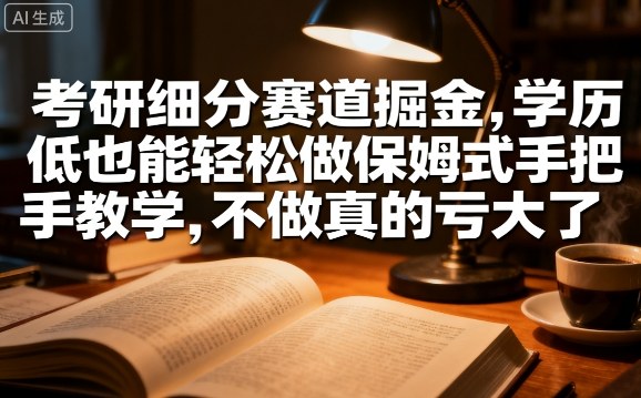 考研细分赛道掘金，日入1k+，学历低也能轻松做保姆式手把手教学，不做真的亏大了【揭秘】-搞钱利器