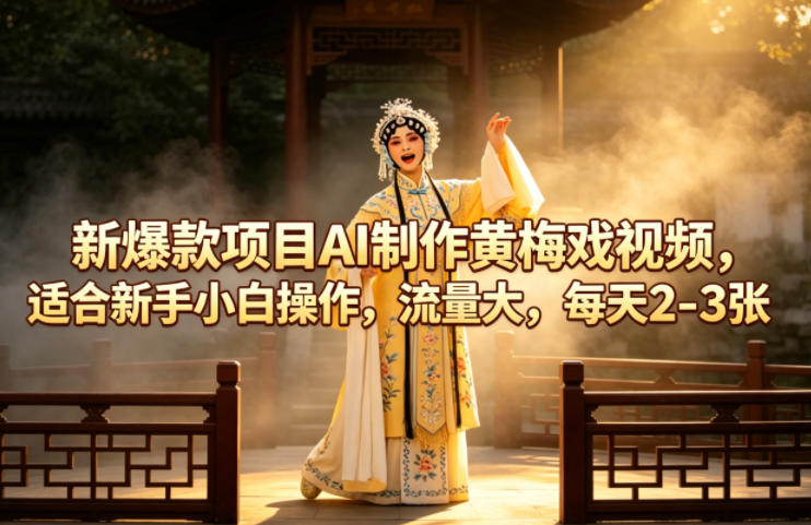 新爆款项目AI制作黄梅戏视频，适合新手小白操作，流量大，每天2-3张-搞钱利器