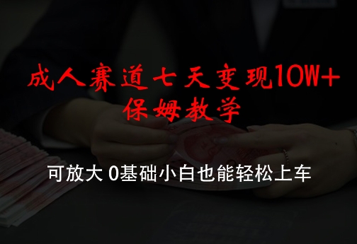 成人赛道七天变现10W+保姆教学，可放大，0基础小白也能轻松上车【揭秘】-搞钱利器
