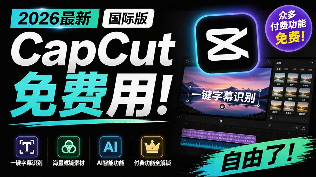 2026最新国际版剪映！CapCut 众多付费功能免费用，一键字幕识别 / 滤镜素材 / AI智能功能自由了 CapCut-搞钱利器