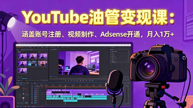 2025YouTube油管变现课：涵盖账号注册、视频制作、Adsense开通，月入1万+-搞钱利器