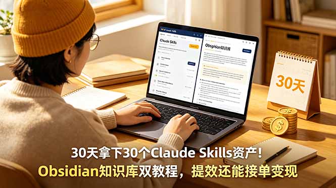 30天拿下30个Claude Skills资产！Obsidian知识库双教程，提效还能接单变现-搞钱利器