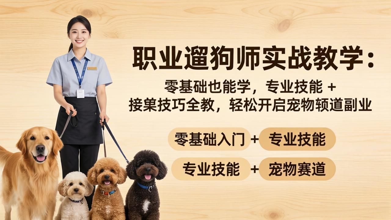 职业遛狗师实战教学：零基础也能学，专业技能 + 接单技巧全教，轻松开启宠物赛道副业-搞钱利器