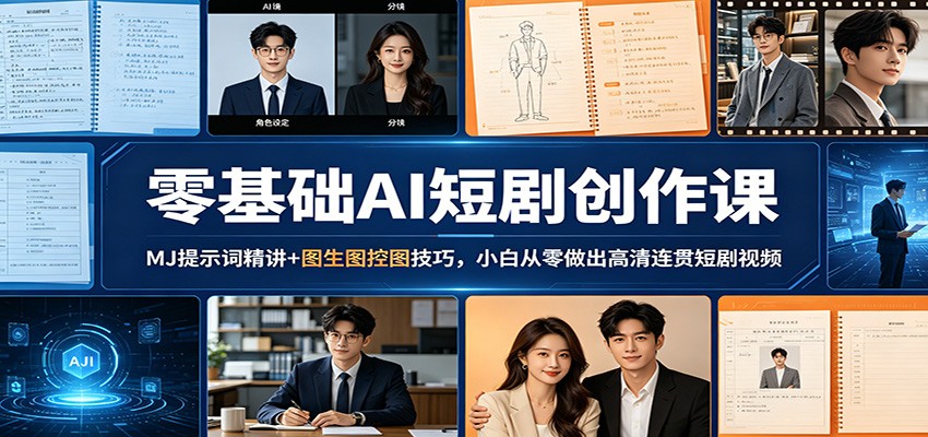 零基础AI短剧创作课：MJ提示词精讲+图生图控图技巧，小白从零做出高清连贯短剧视频-搞钱利器