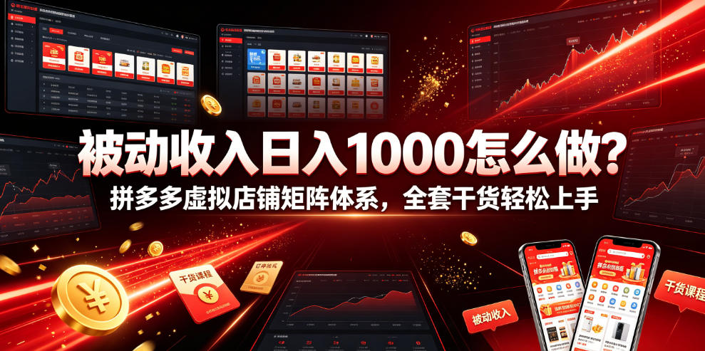 被动收入日入1000怎么做？拼多多虚拟店铺矩阵体系，全套干货轻松上手【揭秘】-搞钱利器