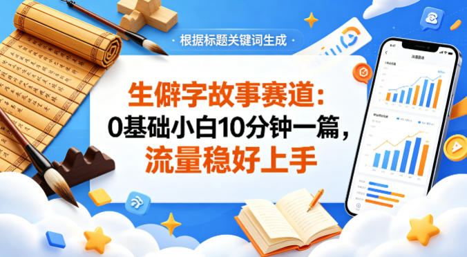 公众号流量主——生僻字故事赛道，流量稳，好上手，0基础小白也能10分钟一篇-搞钱利器