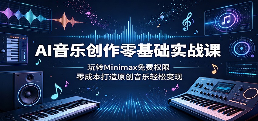 AI音乐创作零基础实战课：玩转Minimax免费权限，零成本打造原创音乐轻松变现-搞钱利器