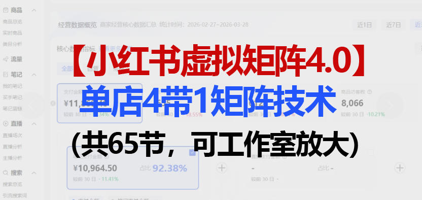 小红书虚拟矩阵4.0技术：单店4带1矩阵(共65节，可工作室放大)-搞钱利器