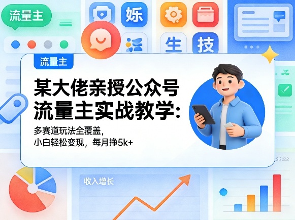 某大佬亲授公众号流量主实战教学：多赛道玩法全覆盖，小白轻松变现，每月多挣5k+-搞钱利器