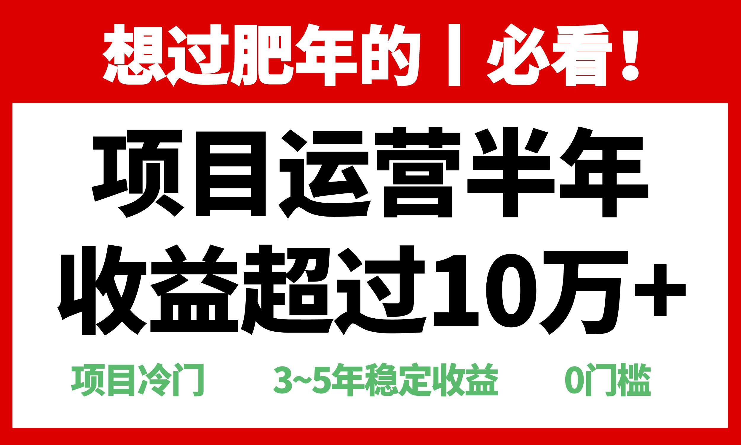 年前过肥年的必看的超冷门项目，半年收益超过10万+，-搞钱利器