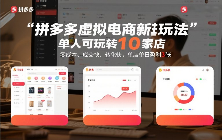 拼多多虚拟电商新玩法,单人可玩转10家店,零成本、成交快、转化快,单店单日盈利3张【揭秘】-搞钱利器