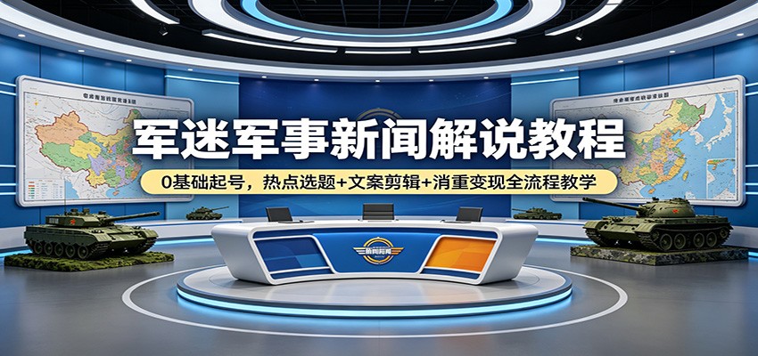 军迷军事新闻解说教程：0基础起号，热点选题+文案剪辑+消重变现全流程教学-搞钱利器