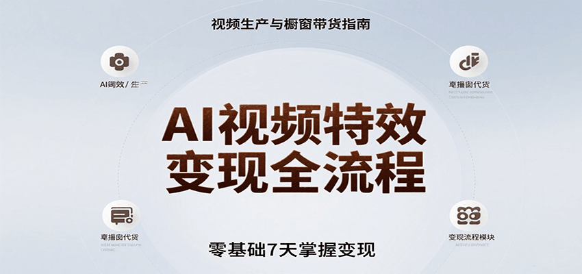AI视频特效变现全流程，零基础7天掌握视频生产到橱窗带货变现-搞钱利器