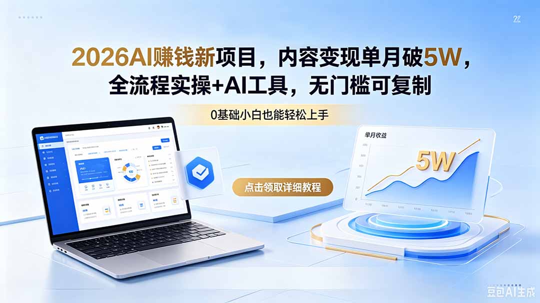 2026AI赚钱新项目，内容变现单月破5W，全流程实操+AI工具，无门槛可复制-搞钱利器