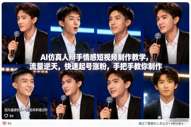 AI仿真人辩手情感短视频制作教学，流量逆天，快速起号涨粉，手把手教你制作-搞钱利器