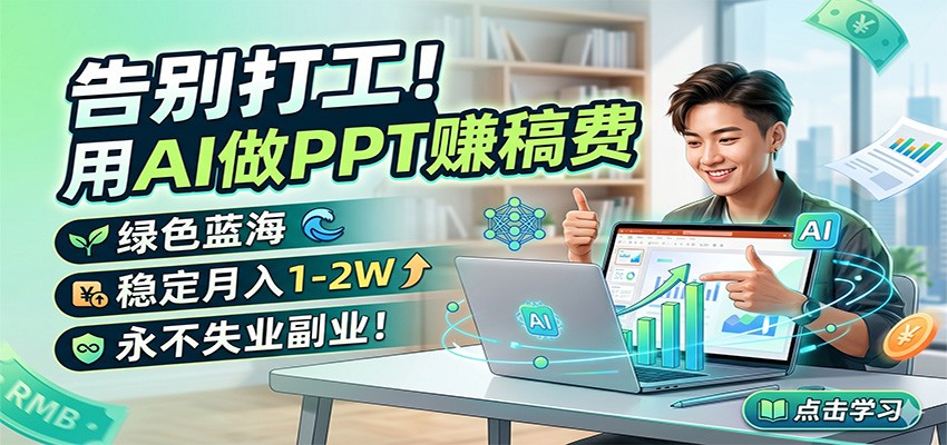 告别打工！用AI做PPT赚稿费，绿色蓝海，稳定月入1-2W，永不失业副业！-搞钱利器